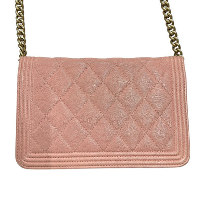 CHANEL Grained Calfskin Boy Wallet on Chain (WOC) Wallet on Chain Pink Gold Hardware CH2252