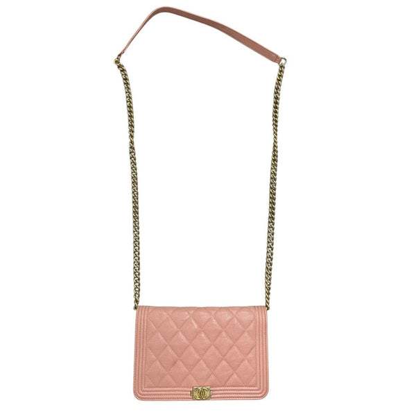 CHANEL Grained Calfskin Boy Wallet on Chain (WOC) Wallet on Chain Pink Gold Hardware CH2252