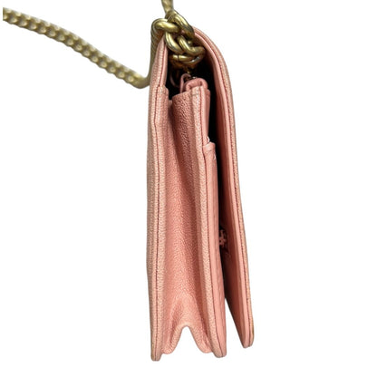 CHANEL Grained Calfskin Boy Wallet on Chain (WOC) Wallet on Chain Pink Gold Hardware CH2252