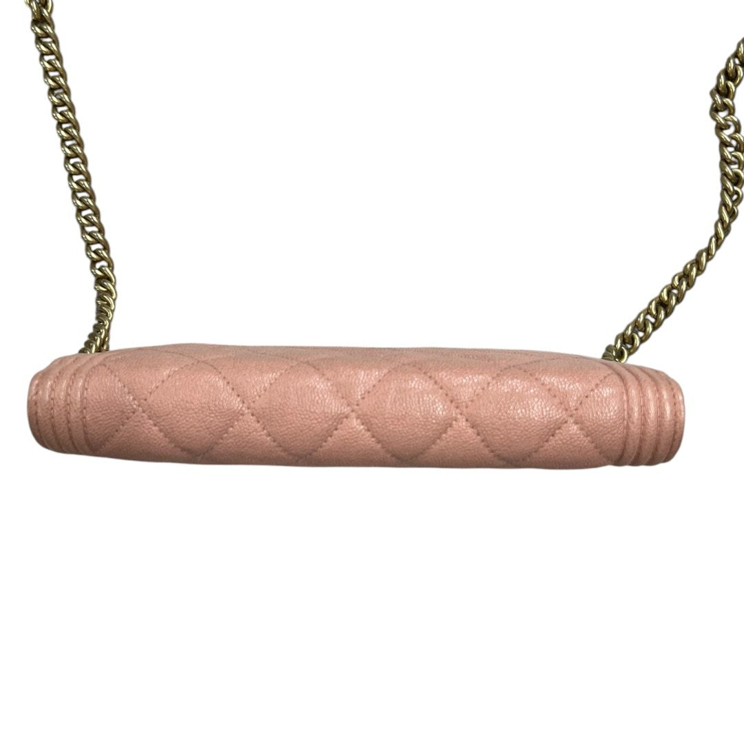 CHANEL Grained Calfskin Boy Wallet on Chain (WOC) Wallet on Chain Pink Gold Hardware CH2252