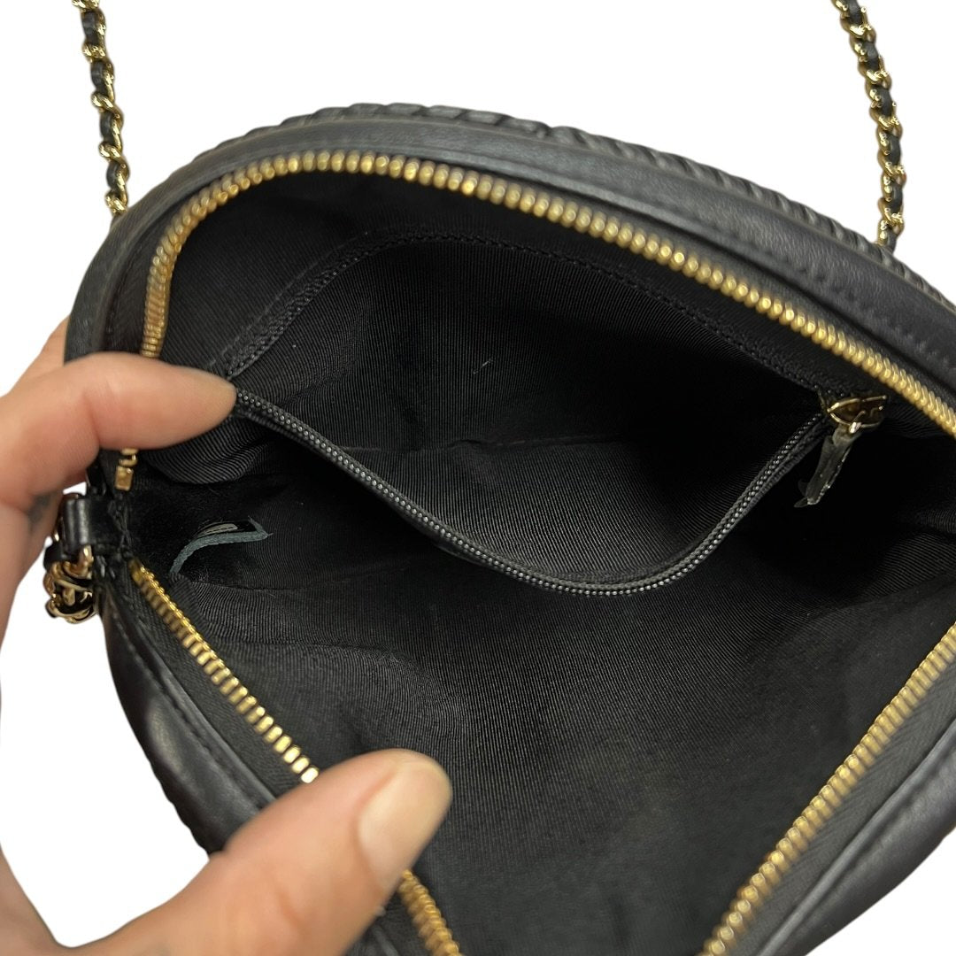 CHANEL Lambskin Round Camera Bag Shoulder Bag Black Gold Hardware CH2255