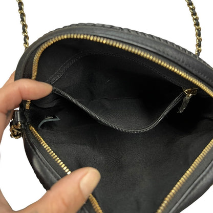 CHANEL Lambskin Round Camera Bag Shoulder Bag Black Gold Hardware CH2255