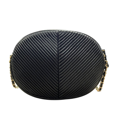 CHANEL Lambskin Round Camera Bag Shoulder Bag Black Gold Hardware CH2255