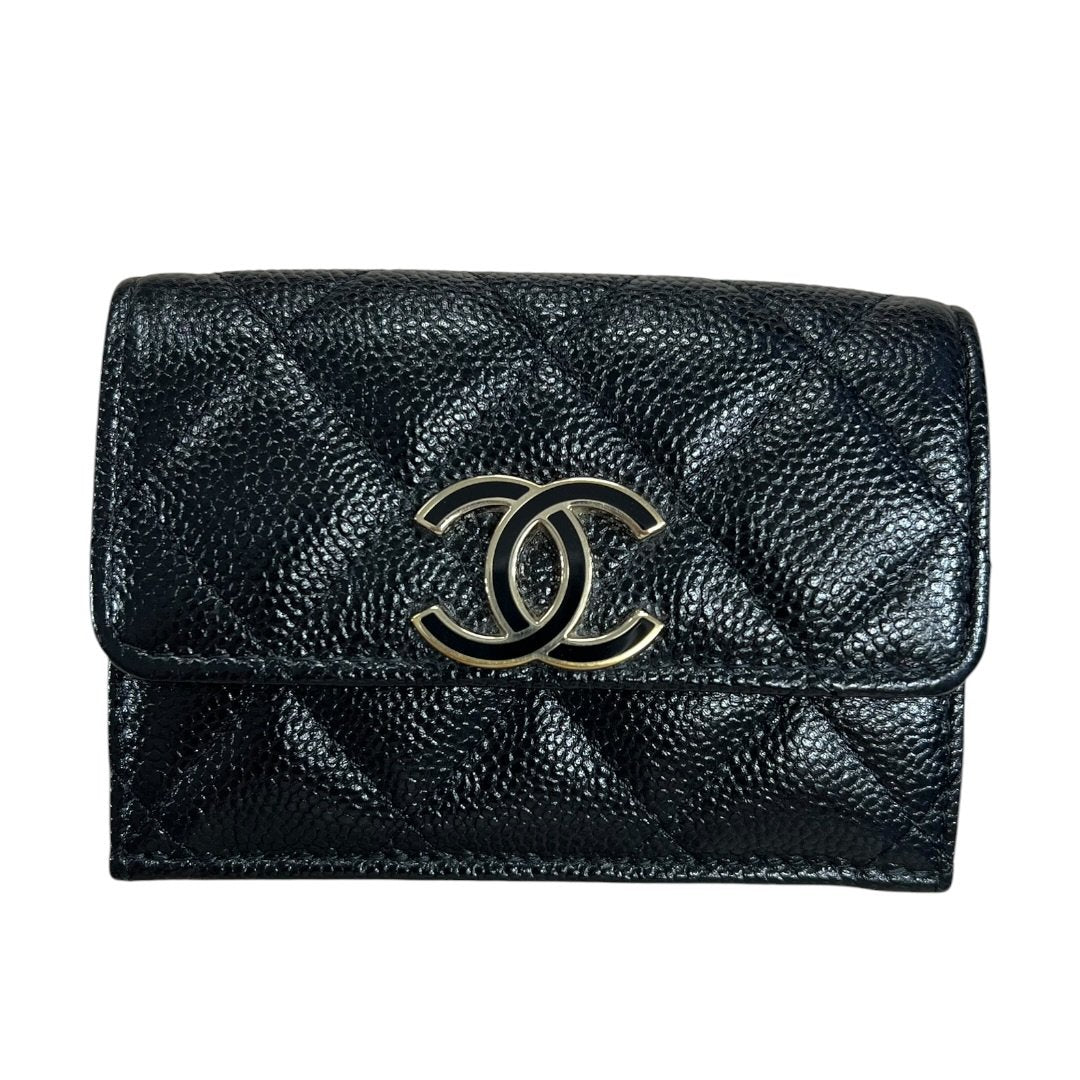 CHANEL Caviar Leather Classic Small Flap Wallet Wallet Black Gold Hardware CH2253