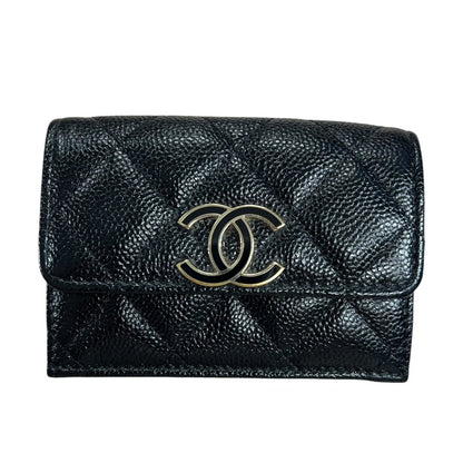 CHANEL Caviar Leather Classic Small Flap Wallet Wallet Black Gold Hardware CH2253