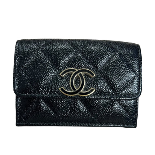 CHANEL Caviar Leather Classic Small Flap Wallet Wallet Black Gold Hardware CH2253