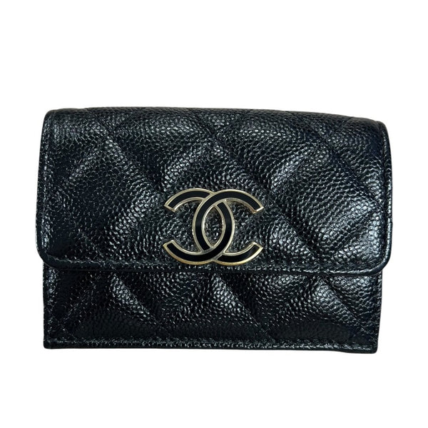 CHANEL Caviar Leather Classic Small Flap Wallet Wallet Black Gold Hardware CH2253