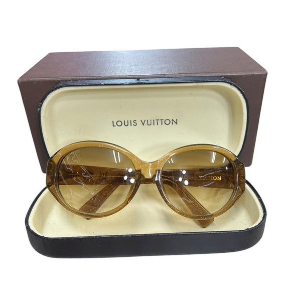 LOUIS VUITTON Acetate Monogram Glitter Sunglasses Brown Gold-tone TK64