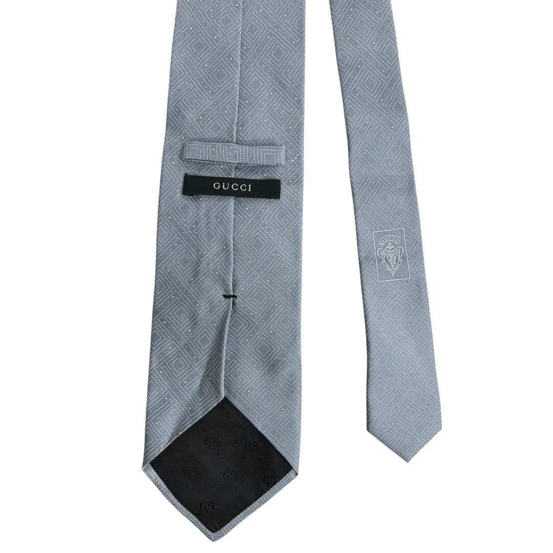 GUCCI Silk GG Crest Geometric Pattern Tie Light Grey TK69