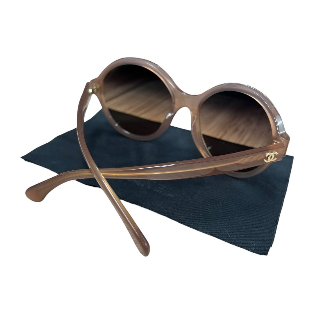 CHANEL Acetate Round Sunglasses Sunglasses Beige Gold Hardware TK77