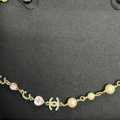 CHANEL Gold-tone, Pearl, Stone Choker Necklace Gold, Pearl White, Pink Gold Hardware TK59