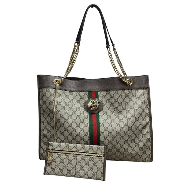 GUCCI GG Supreme Canvas Rajah Large Tote Tote Beige, Ebony, Brown, Green, Red Gold Hardware TK75