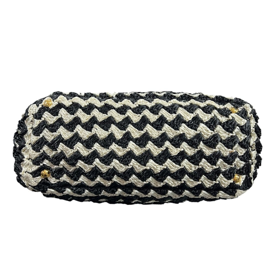 PRADA Raffia Raffia Handbag Handbag Black and White Gold Hardware TK58