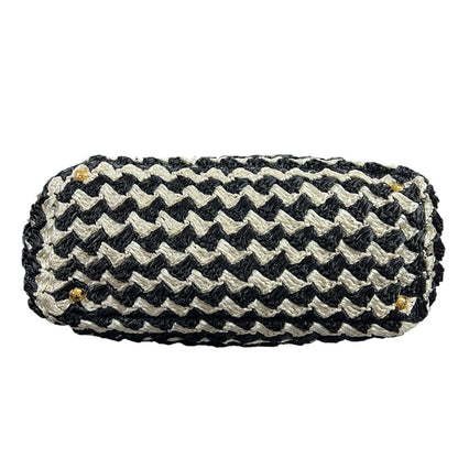 PRADA Raffia Raffia Handbag Handbag Black and White Gold Hardware TK58