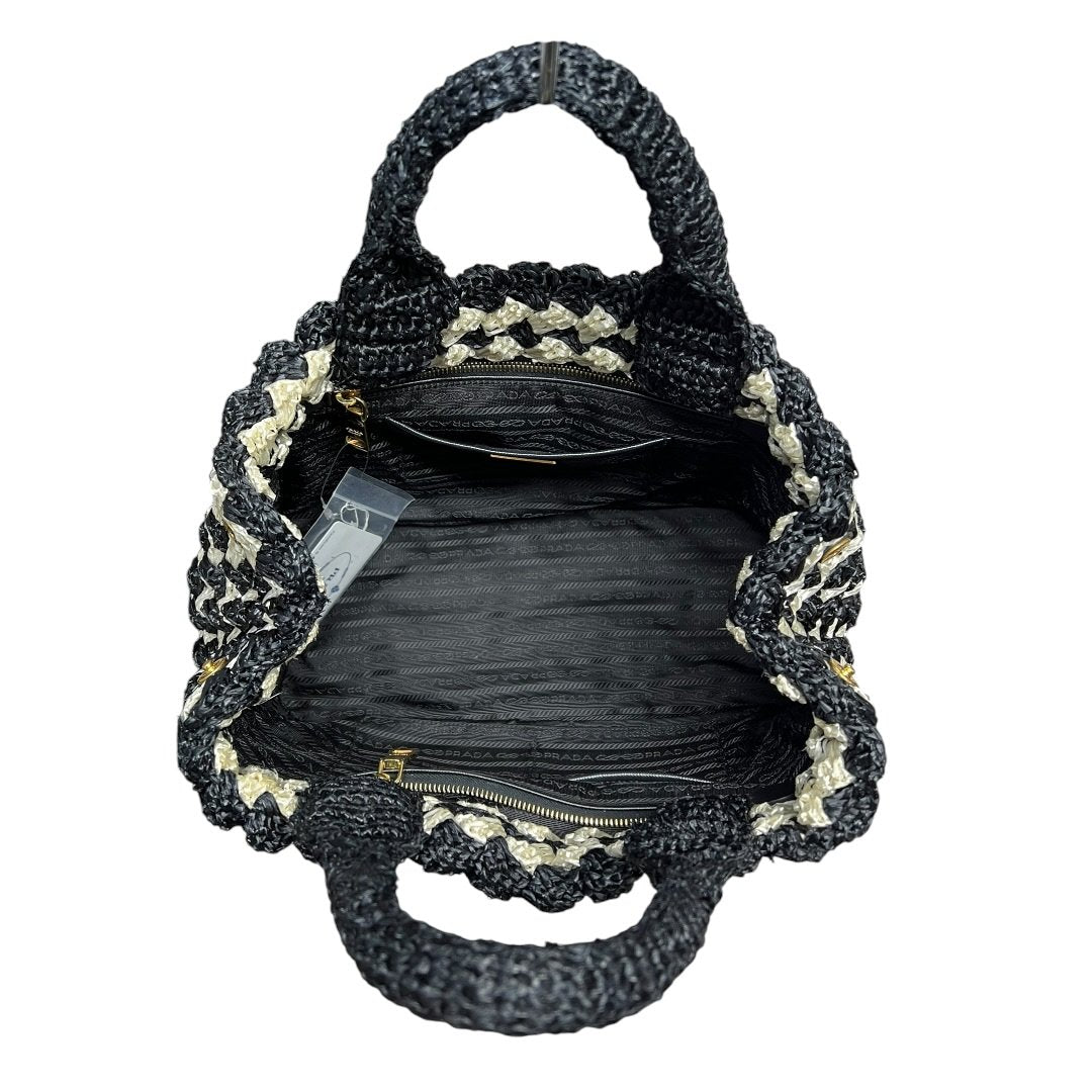 PRADA Raffia Raffia Handbag Handbag Black and White Gold Hardware TK58