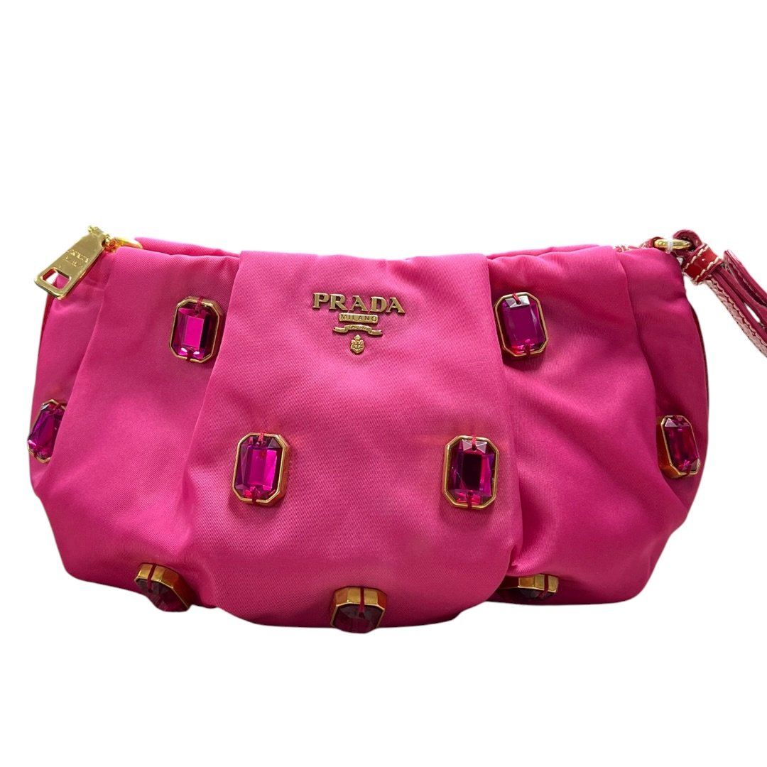 PRADA Tessuto Tessuto Bijoux Wristlet Wristlet Pink Gold Hardware TK71