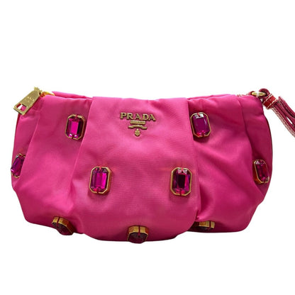 PRADA Tessuto Tessuto Bijoux Wristlet Wristlet Pink Gold Hardware TK71