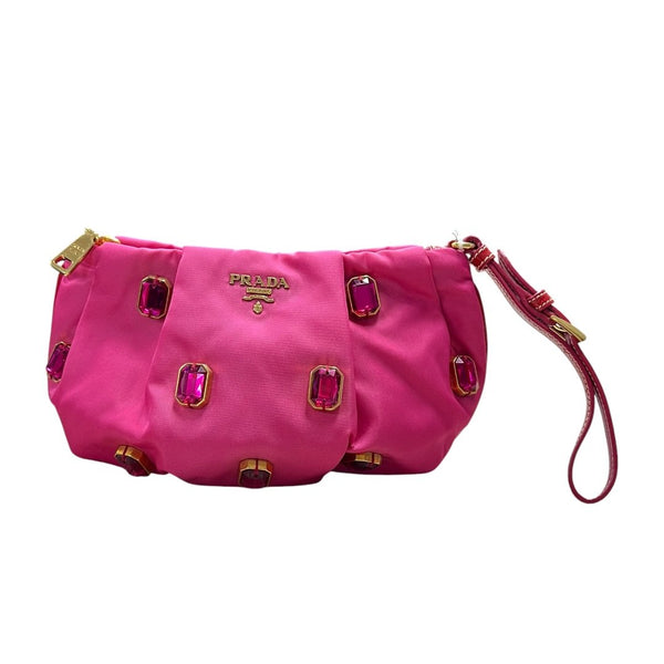 PRADA Tessuto Tessuto Bijoux Wristlet Wristlet Pink Gold Hardware TK71