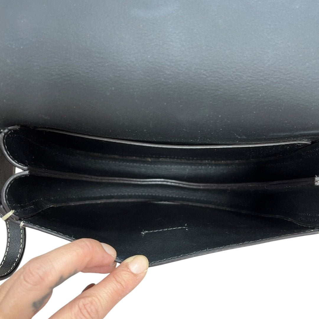 CHLOÉ Grained Calfskin Darryl Small Saddle Bag Shoulder Bag Black Gold Hardware TK76