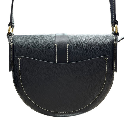 CHLOÉ Grained Calfskin Darryl Small Saddle Bag Shoulder Bag Black Gold Hardware TK76