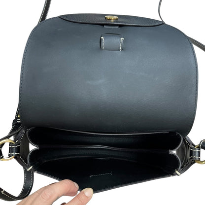 CHLOÉ Grained Calfskin Darryl Small Saddle Bag Shoulder Bag Black Gold Hardware TK76