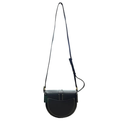 CHLOÉ Grained Calfskin Darryl Small Saddle Bag Shoulder Bag Black Gold Hardware TK76