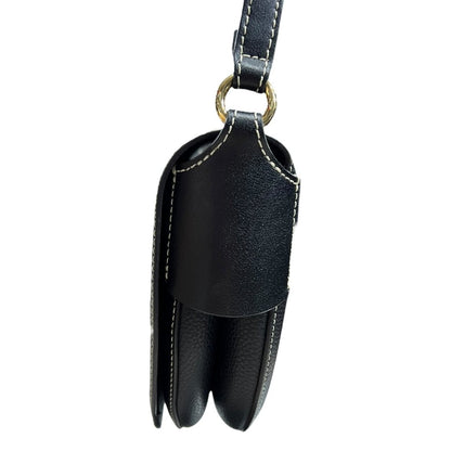 CHLOÉ Grained Calfskin Darryl Small Saddle Bag Shoulder Bag Black Gold Hardware TK76