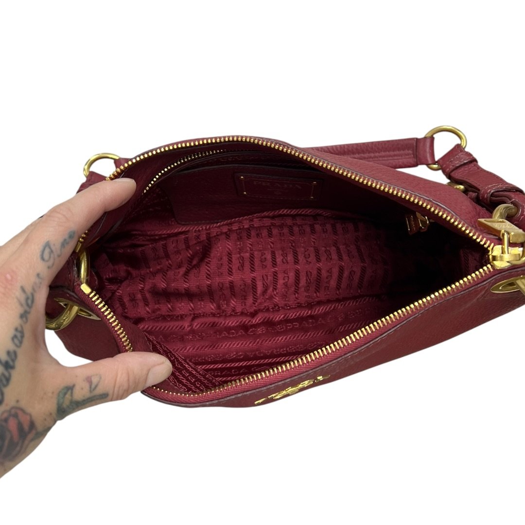 PRADA Vitello Daino Vitello Daino Shoulder Bag Shoulder Bag Burgundy Gold Hardware TK60