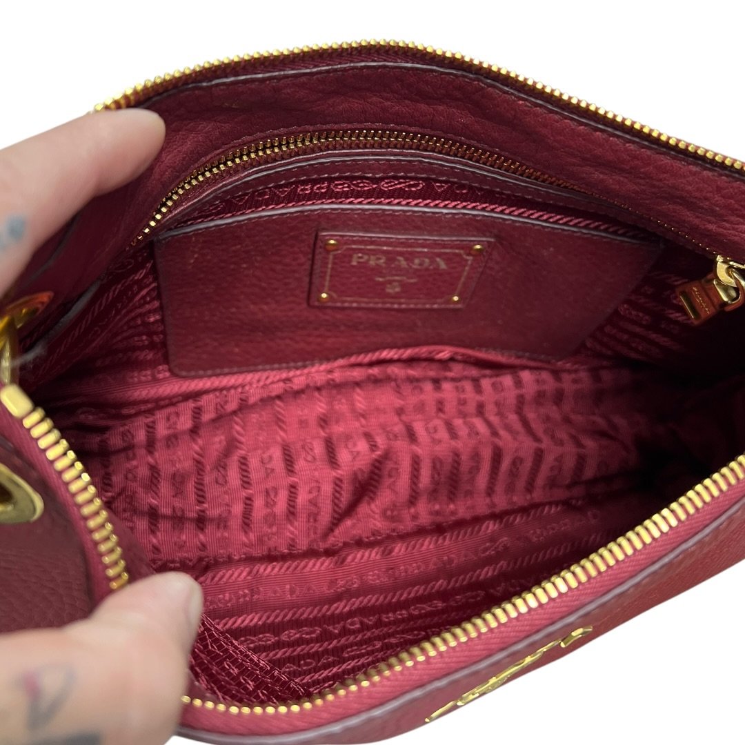 PRADA Vitello Daino Vitello Daino Shoulder Bag Shoulder Bag Burgundy Gold Hardware TK60
