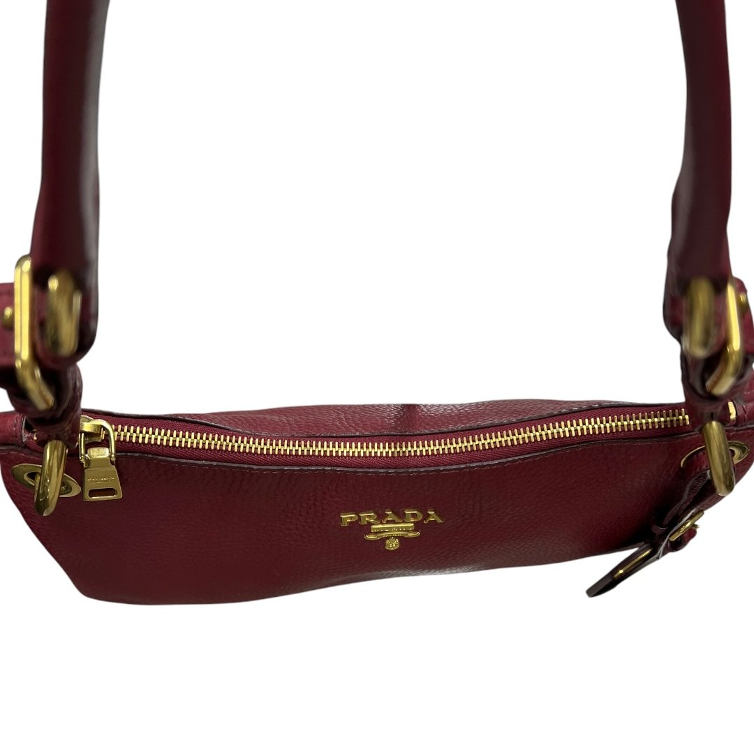 PRADA Vitello Daino Vitello Daino Shoulder Bag Shoulder Bag Burgundy Gold Hardware TK60