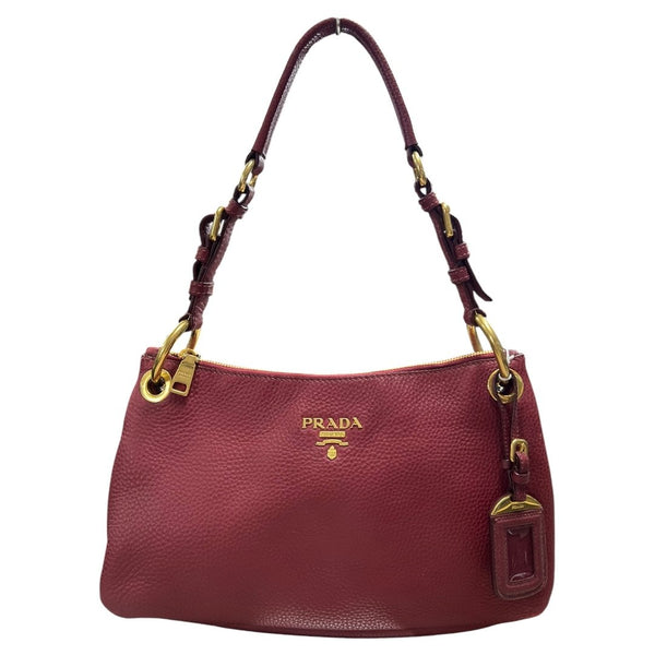 PRADA Vitello Daino Vitello Daino Shoulder Bag Shoulder Bag Burgundy Gold Hardware TK60