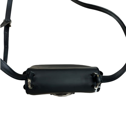 SALVATORE FERRAGAMO Leather Gancini Flap Shoulder Bag Shoulder Bag Black Silver Hardware TK57