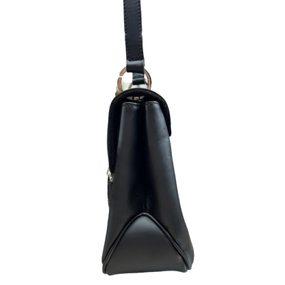 SALVATORE FERRAGAMO Leather Gancini Flap Shoulder Bag Shoulder Bag Black Silver Hardware TK57