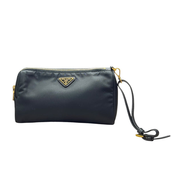 PRADA Nylon Nylon Pouch Pouch Black Gold Hardware TK65