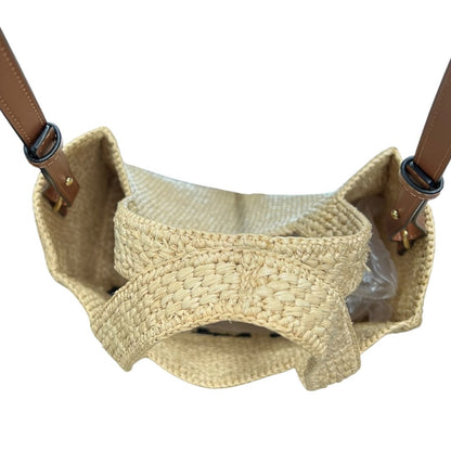 LOEWE Raffia Embroidered Woven Mini Tote Bag Shoulder Bag Natural, Black, Brown Dark-tone Hardware TK67
