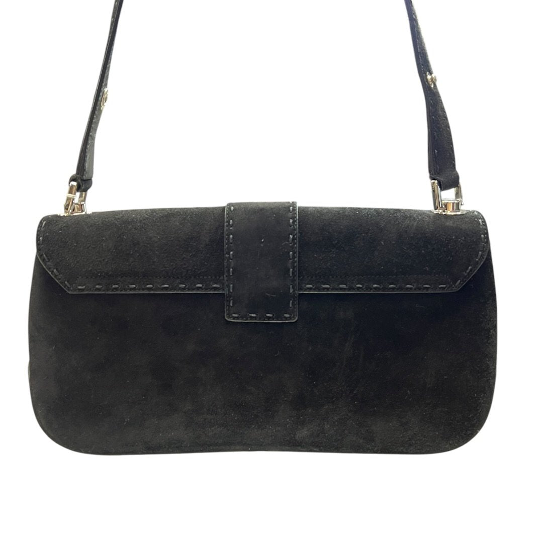 SALVATORE FERRAGAMO Suede Gancini Flap Shoulder Bag Shoulder Bag Black Silver Hardware TK61