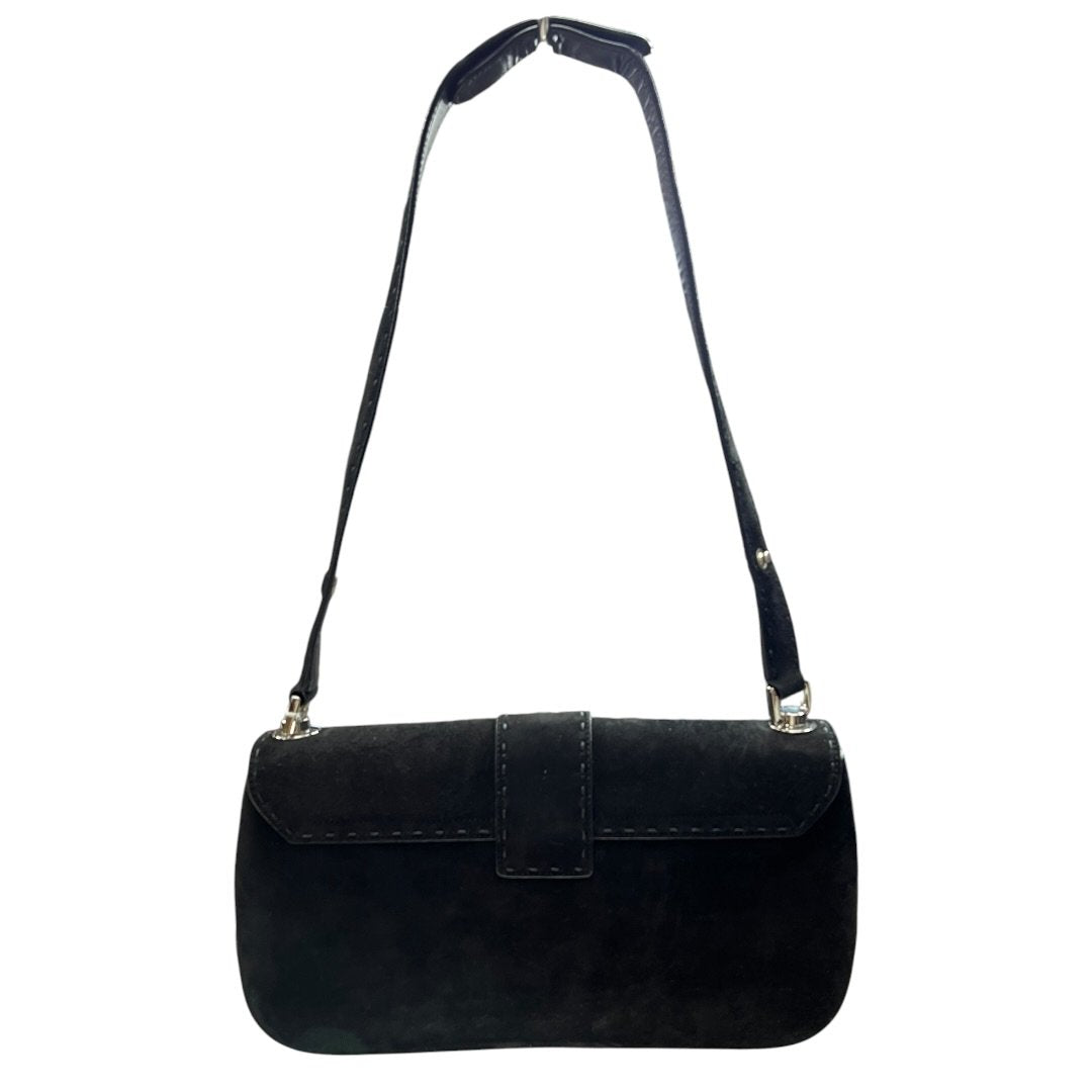 SALVATORE FERRAGAMO Suede Gancini Flap Shoulder Bag Shoulder Bag Black Silver Hardware TK61