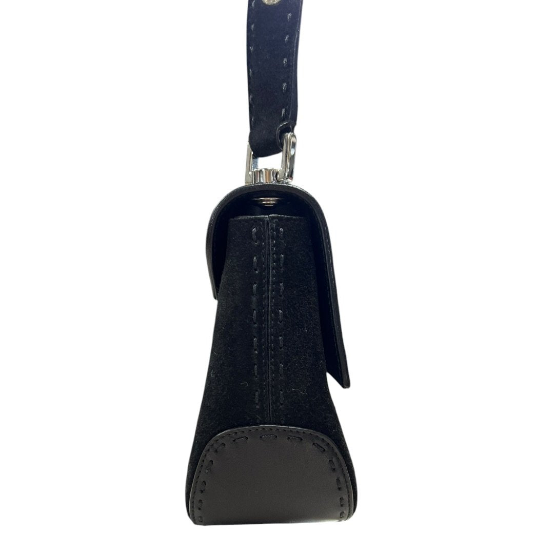SALVATORE FERRAGAMO Suede Gancini Flap Shoulder Bag Shoulder Bag Black Silver Hardware TK61