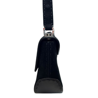 SALVATORE FERRAGAMO Suede Gancini Flap Shoulder Bag Shoulder Bag Black Silver Hardware TK61