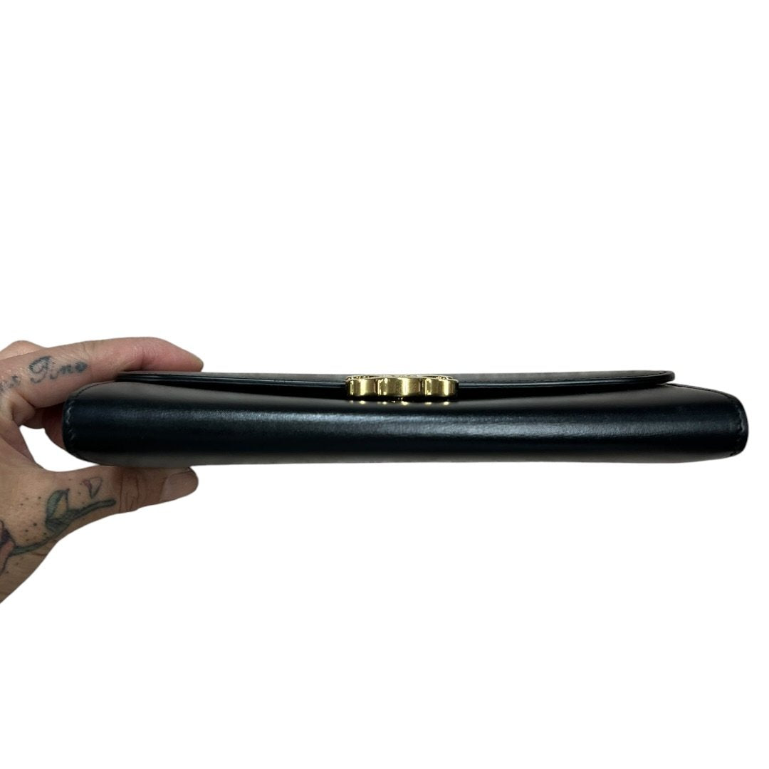 CELINE Smooth Leather Triomphe Long Wallet Wallet Black Gold Hardware TK56