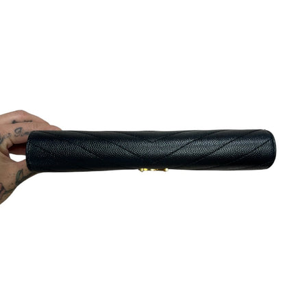 SAINT LAURENT Grain de Poudre Leather Monogram Envelope Wallet Wallet Black Gold Hardware TK66