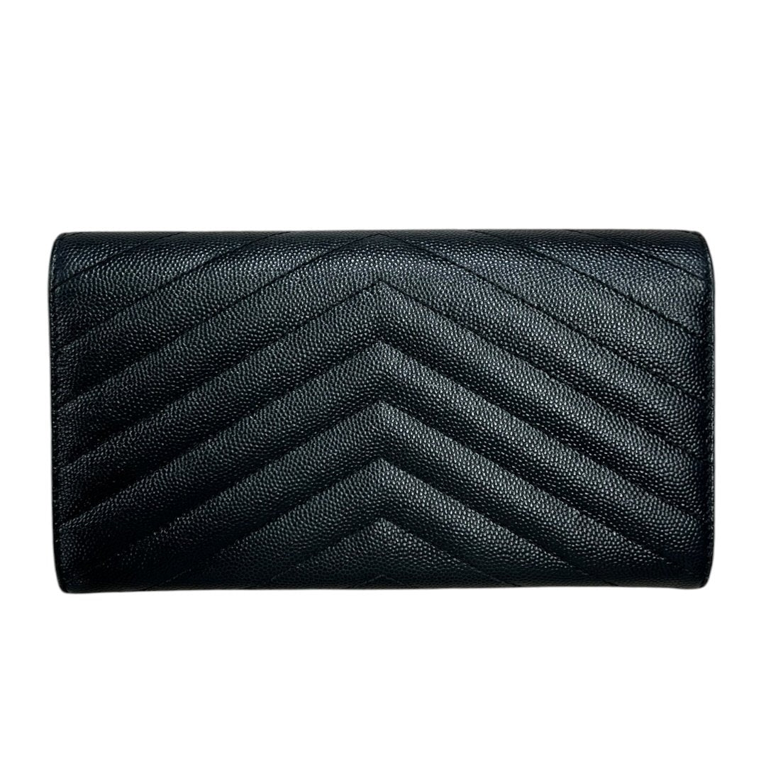 SAINT LAURENT Grain de Poudre Leather Monogram Envelope Wallet Wallet Black Gold Hardware TK66