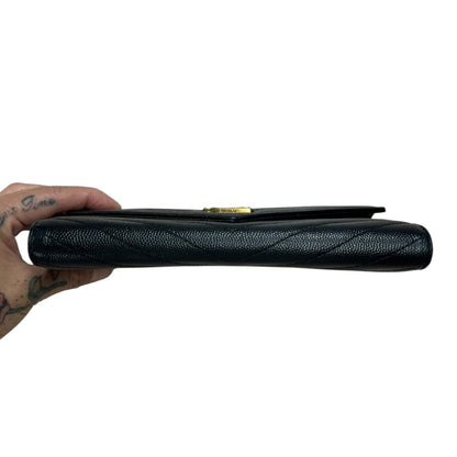 SAINT LAURENT Grain de Poudre Leather Monogram Envelope Wallet Wallet Black Gold Hardware TK66