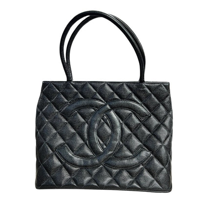 CHANEL Caviar Medallion Tote Tote Black Gold Hardware NJ163