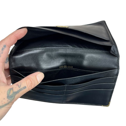 GUCCI Grained Leather Wallet Black Gold Hardware NJ166