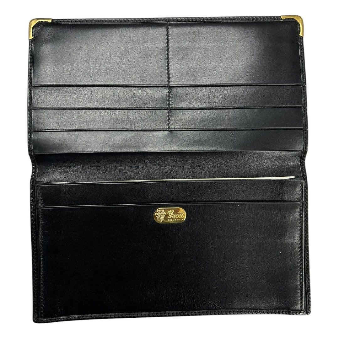 GUCCI Grained Leather Wallet Black Gold Hardware NJ166