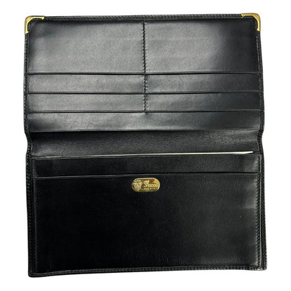 GUCCI Grained Leather Wallet Black Gold Hardware NJ166