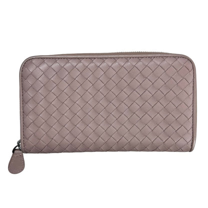 BOTTEGA VENETA Intrecciato Lambskin Intrecciato Zip-Around Wallet Wallet Dusty Pink Silver Hardware NJ165