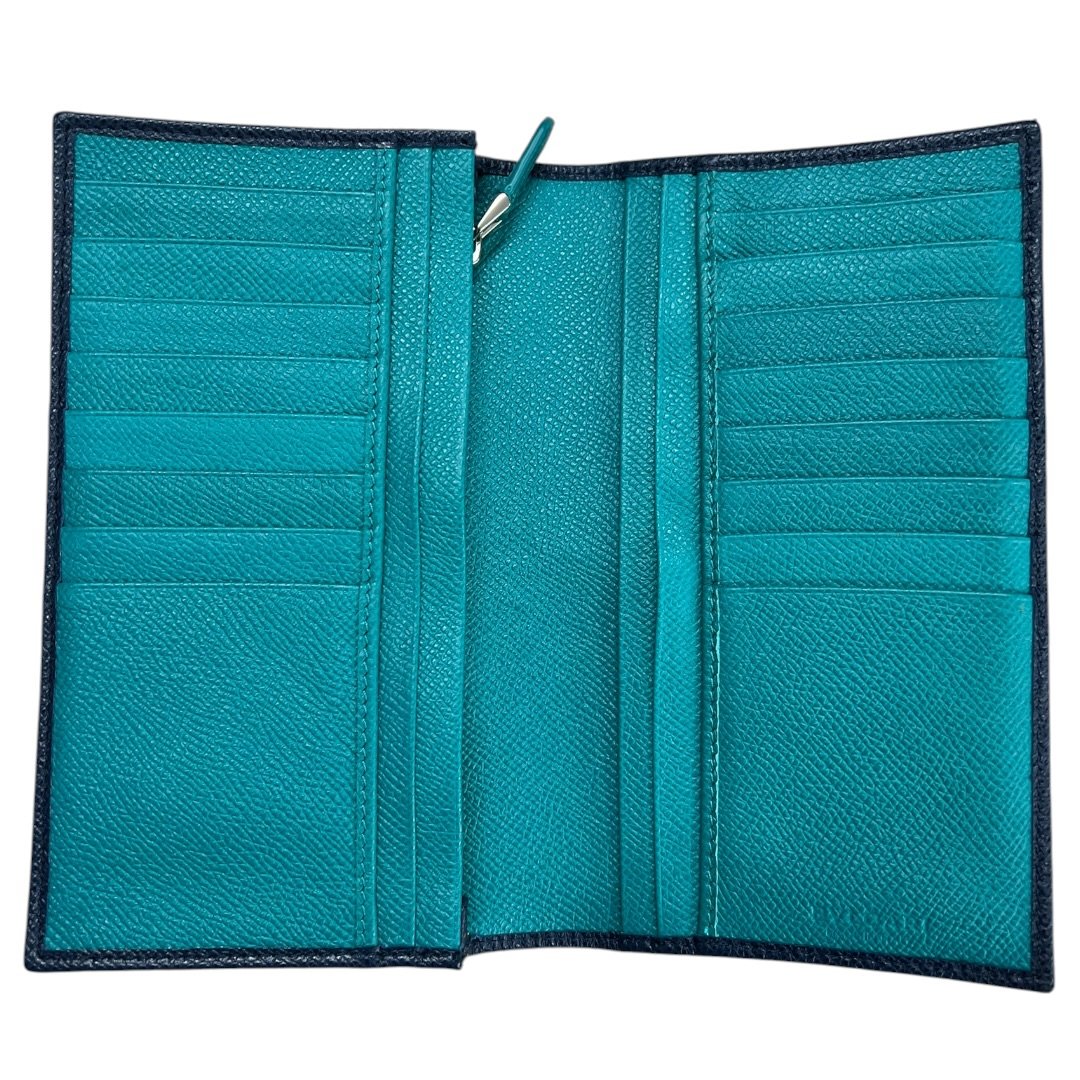 BVLGARI Grained Calf BVLGARI BVLGARI Long Wallet Wallet Dark Blue (exterior), Turquoise (interior) Silver Hardware NJ167