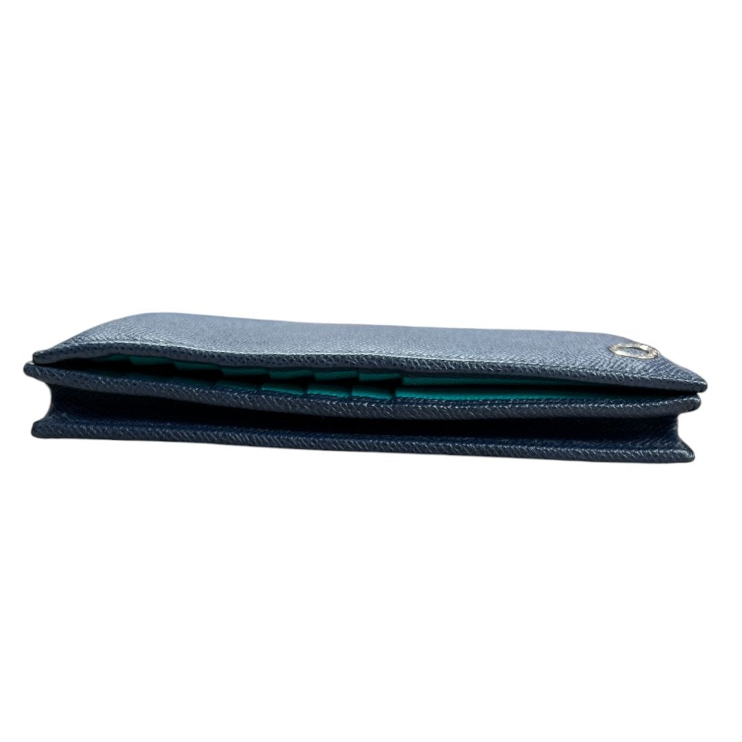 BVLGARI Grained Calf BVLGARI BVLGARI Long Wallet Wallet Dark Blue (exterior), Turquoise (interior) Silver Hardware NJ167